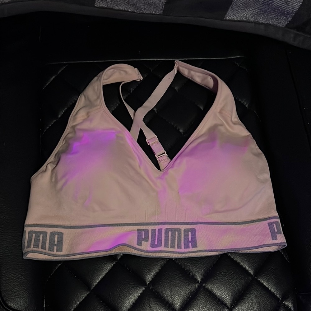 Puma Pink Sports Bra with Halter Straps and Medium Support